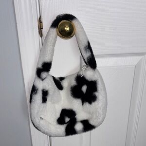 Black and white faux fur shoulder bag